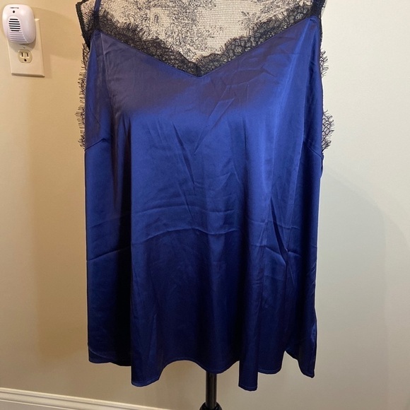 Agnes orinda navy camisole black lace trim new 4x - Picture 1 of 6